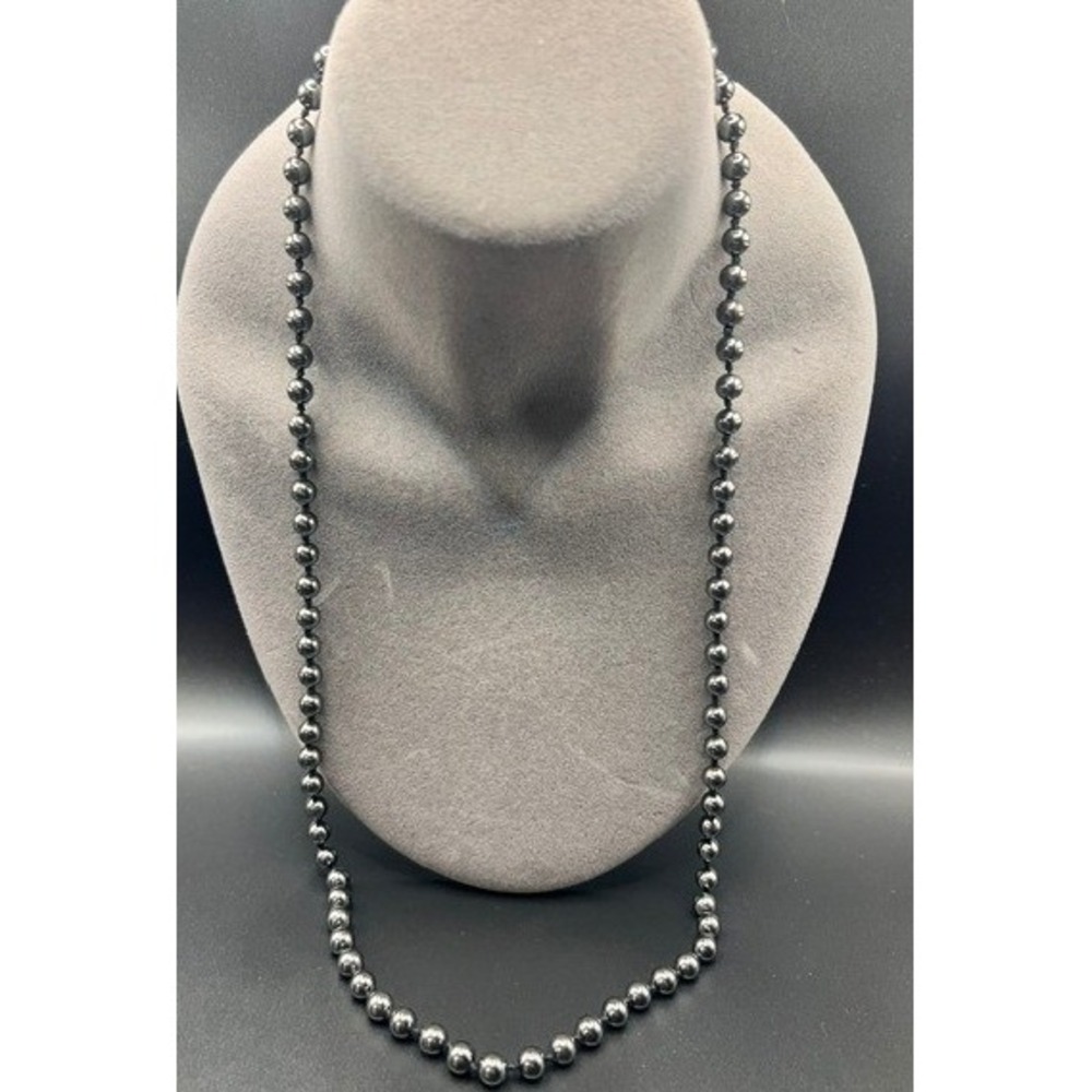 Vintage Hand Knotted Hematite Endless Strand Necklace 32" Heavy 116g Round Bead